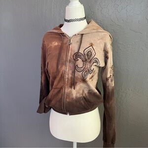 Sledge USA Brown Tie-Dye Women's Jacket with Embellished Fleur-de-Lis